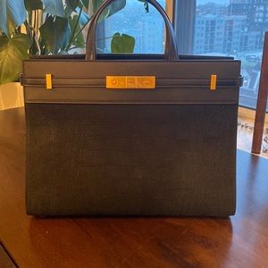 Saint Laurent Manhattan Snakeskin Suede Leather Bag